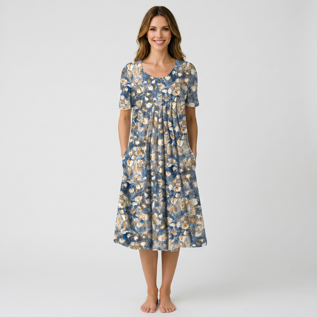 Women’s Floral Midi Dress Short Sleeve – Printed Everyday Dress