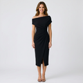 Women’s Off Shoulder Midi Dress Ruched Detail – Elegant Fitted Dress
