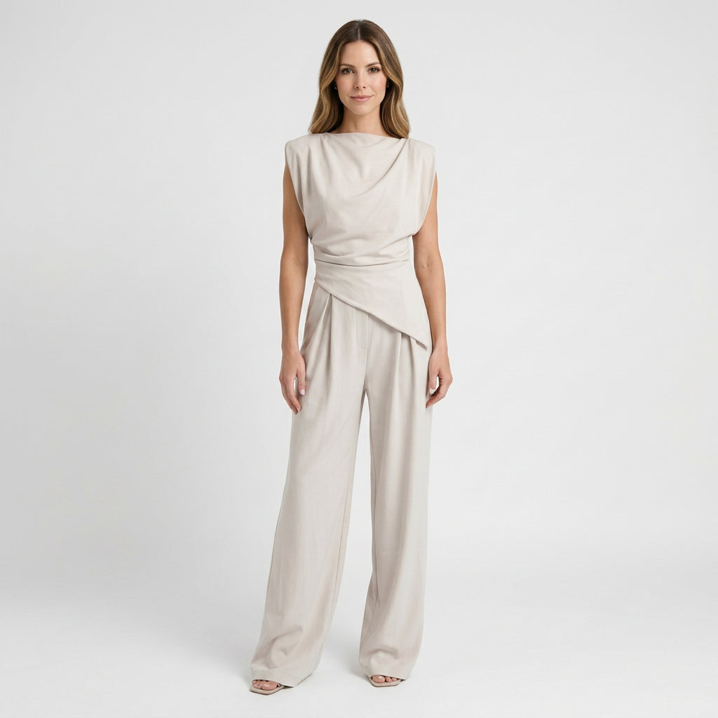Women’s Wide Leg Jumpsuit Belted Waist – Sleeveless Occasion One Piece
