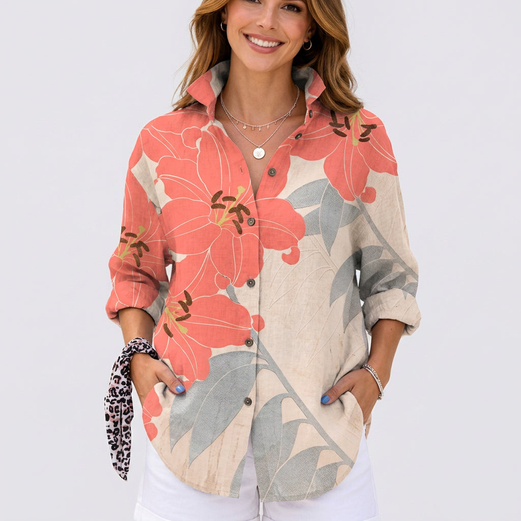 Floral Button Front Blouse Women