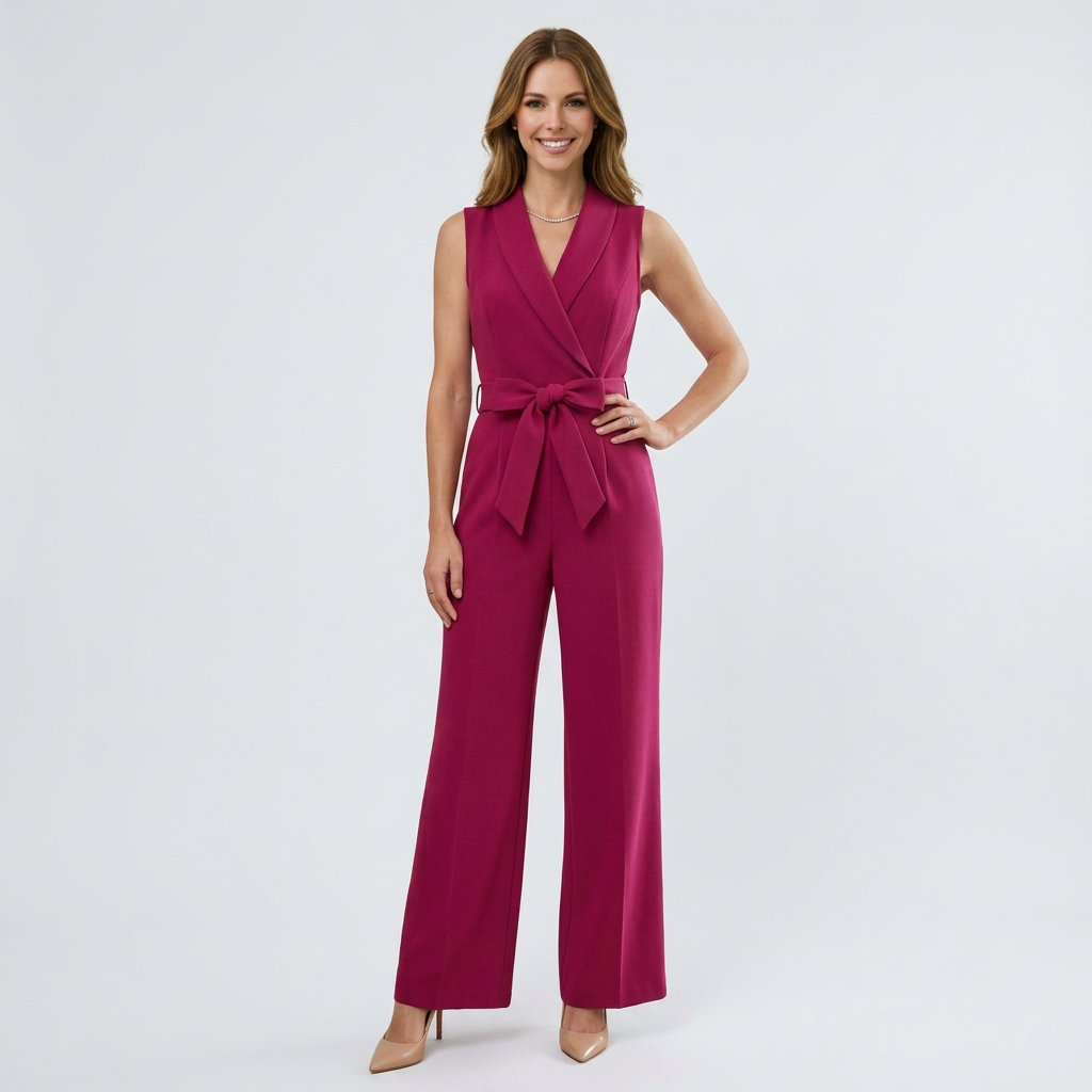 Women’s Sleeveless Wide Leg Jumpsuit Belted Waist – Tailored Occasion Outfit