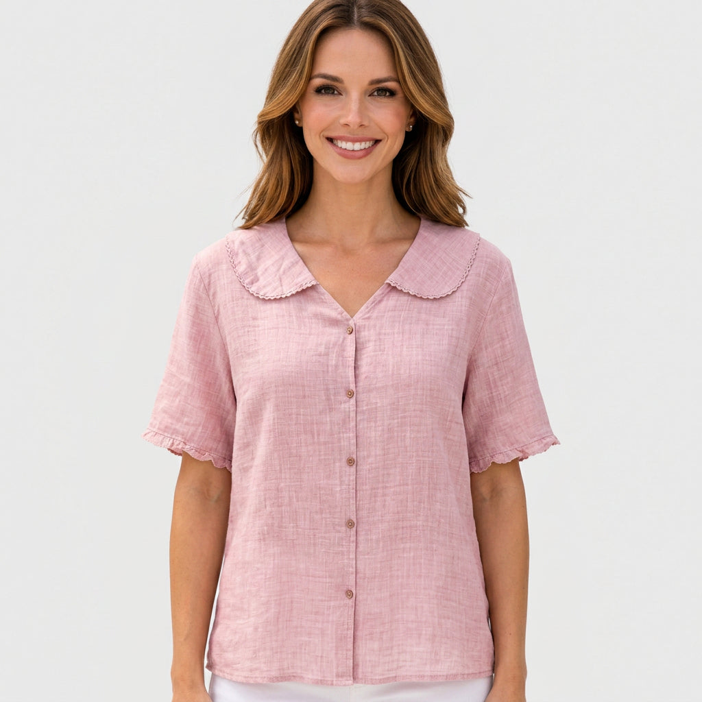 Button Front Peter Pan Collar Blouse Women