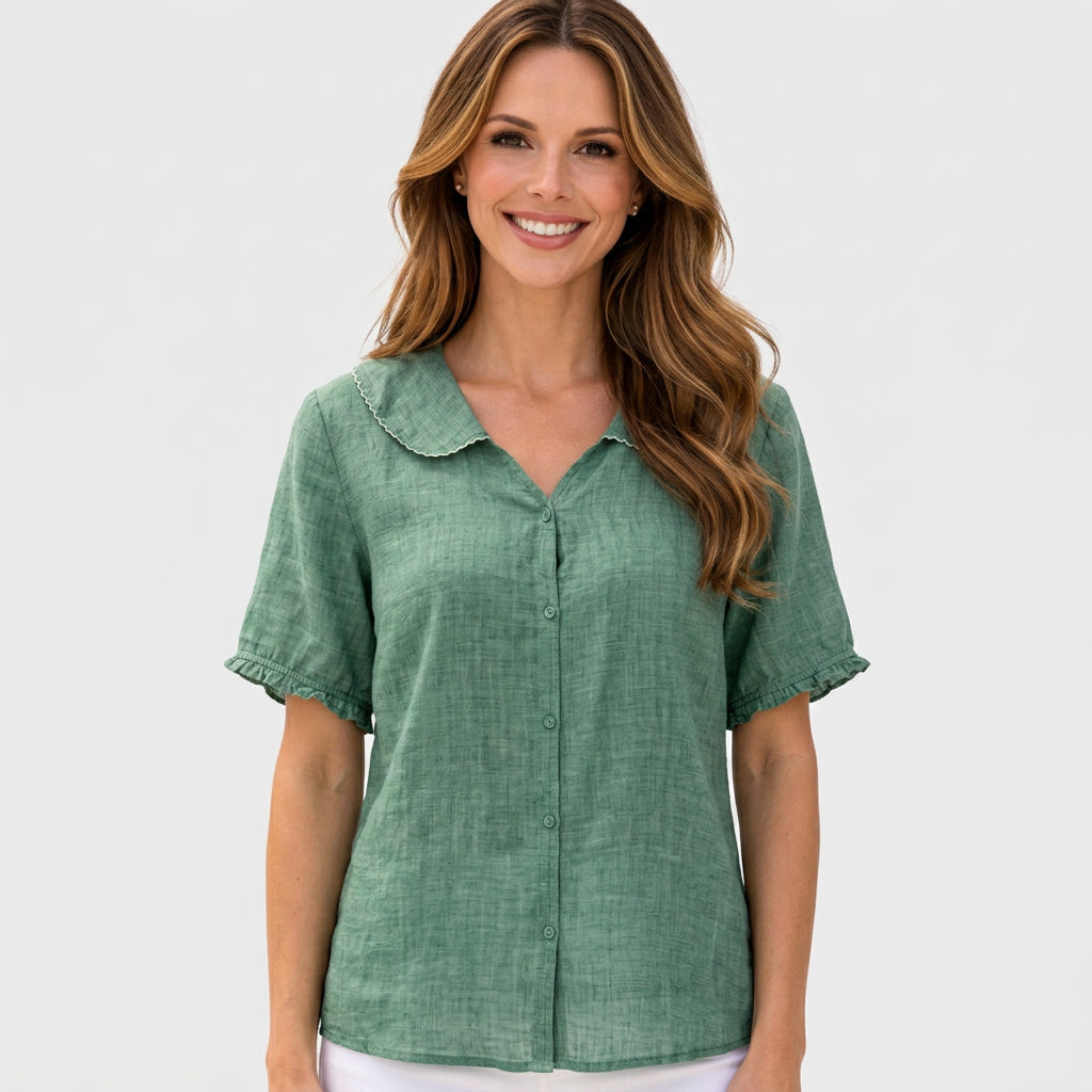 Button Front Peter Pan Collar Blouse Women