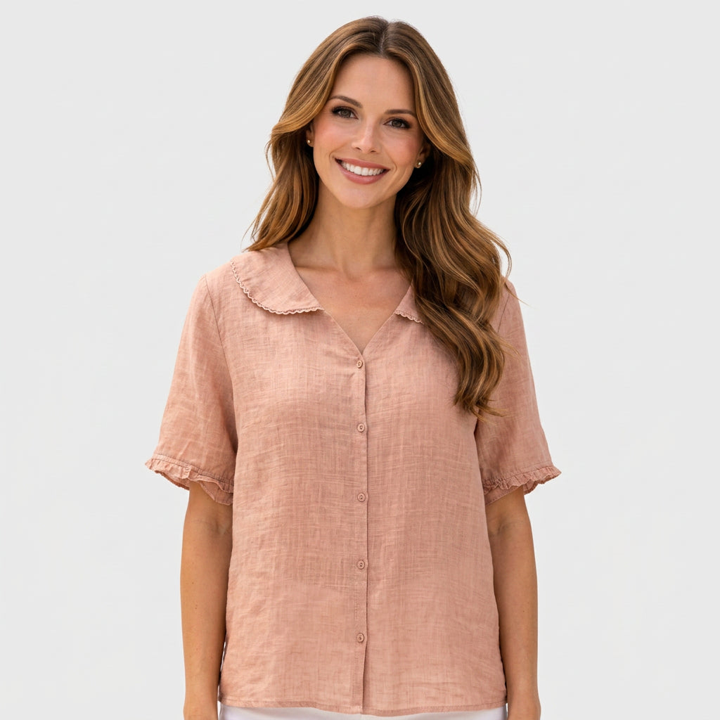 Button Front Peter Pan Collar Blouse Women