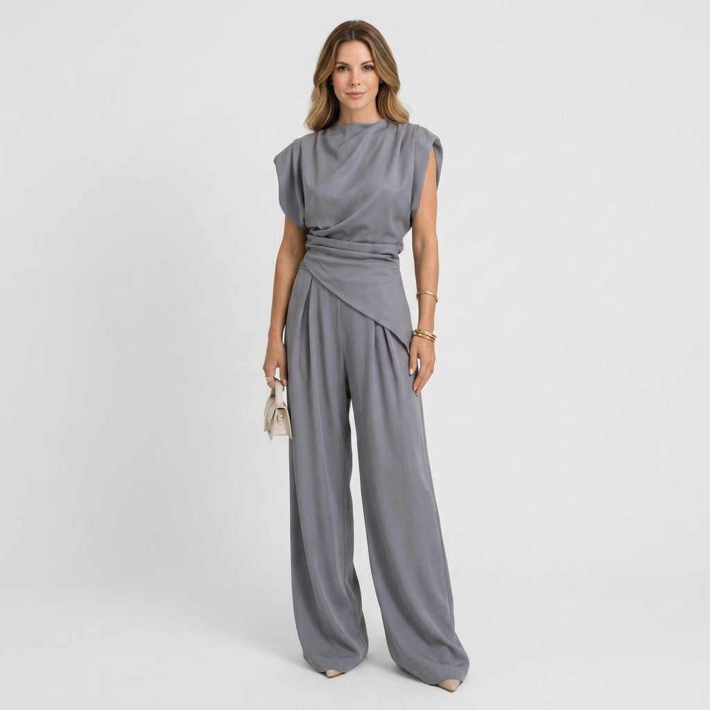 Women’s Wide Leg Jumpsuit Belted Waist – Sleeveless Occasion One Piece