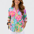 Abstract Print Button Front Blouse Women