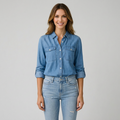Women’s Denim Shirt Button Front – Long Sleeve Casual Everyday Top