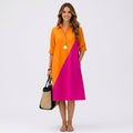 Color Block Collared Midi Dress Women