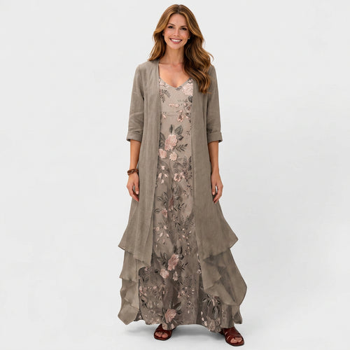 Floral Maxi Dress With Longline Cover Up Women