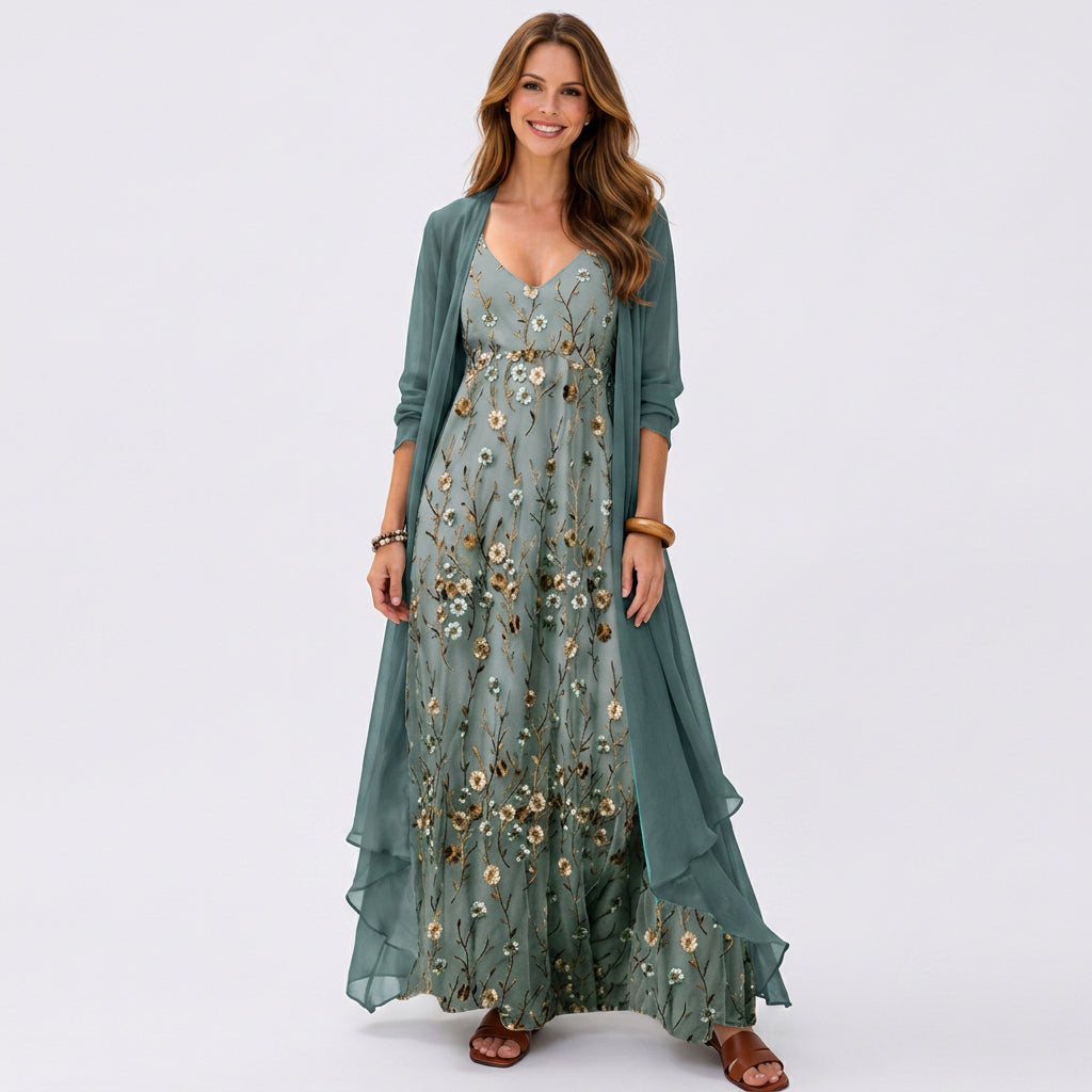 Floral Maxi Dress With Longline Cover Up Women