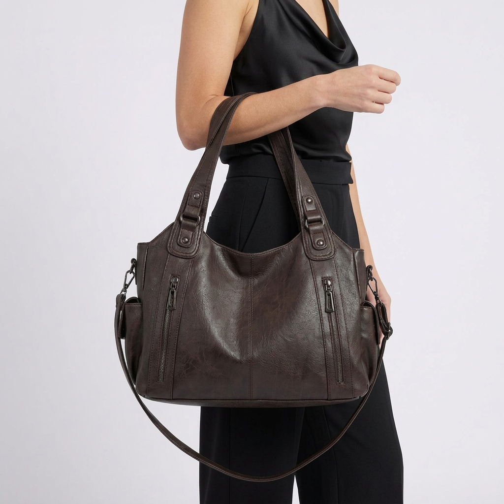Women’s Shoulder Bag Zip Pocket Detail – Large Everyday Tote Bag
