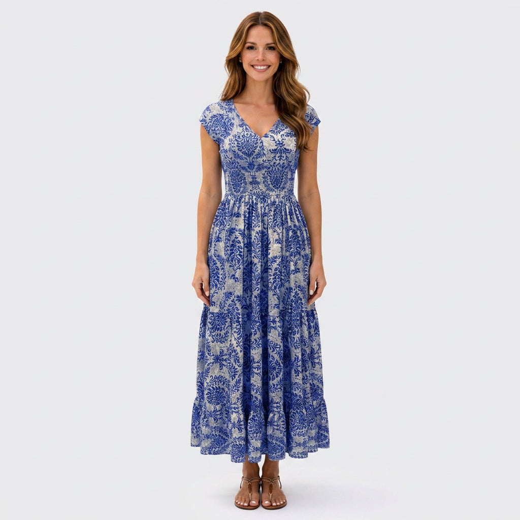 Printed V Neck Maxi Dress