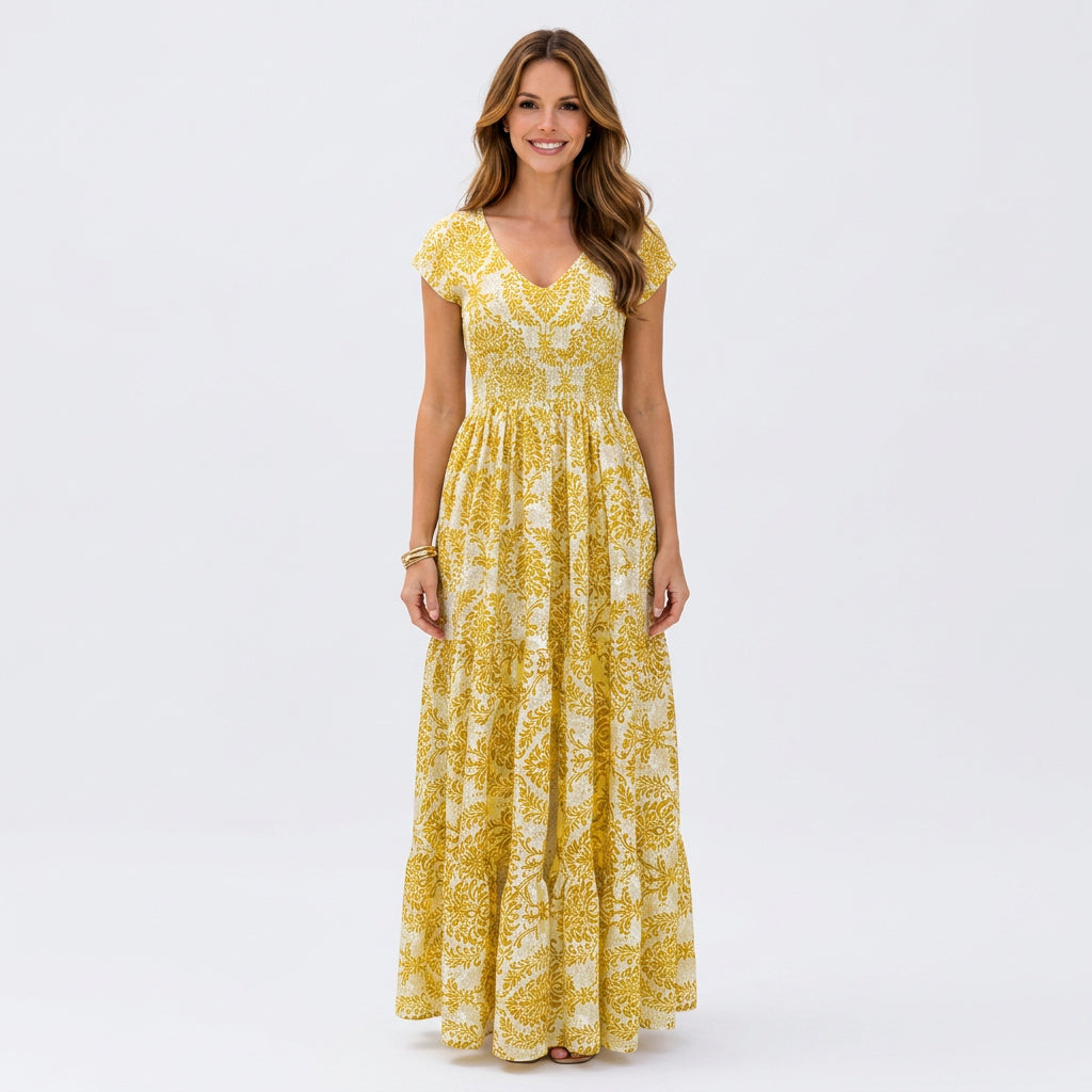 Printed V Neck Maxi Dress