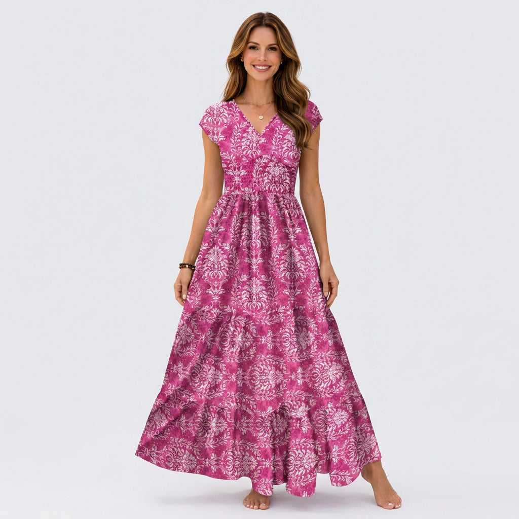 Printed V Neck Maxi Dress
