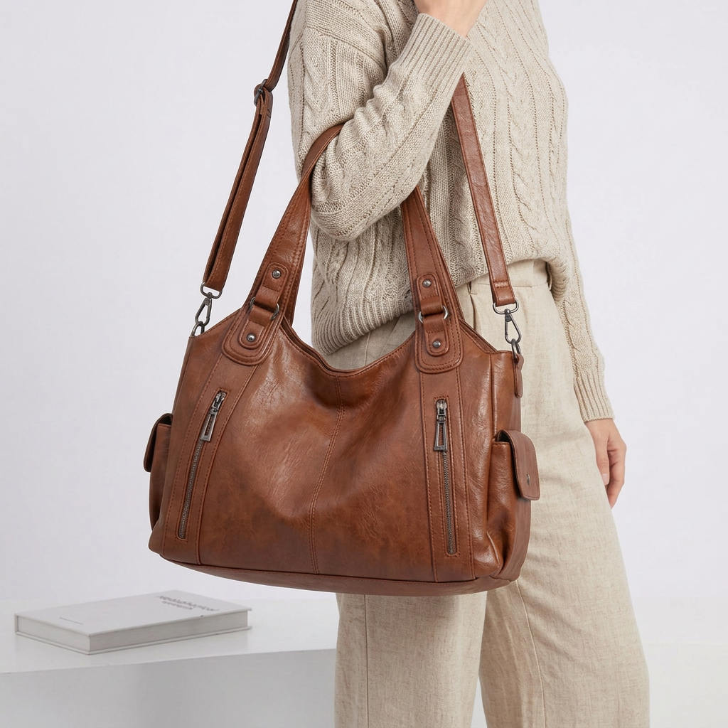 Women’s Shoulder Bag Zip Pocket Detail – Large Everyday Tote Bag