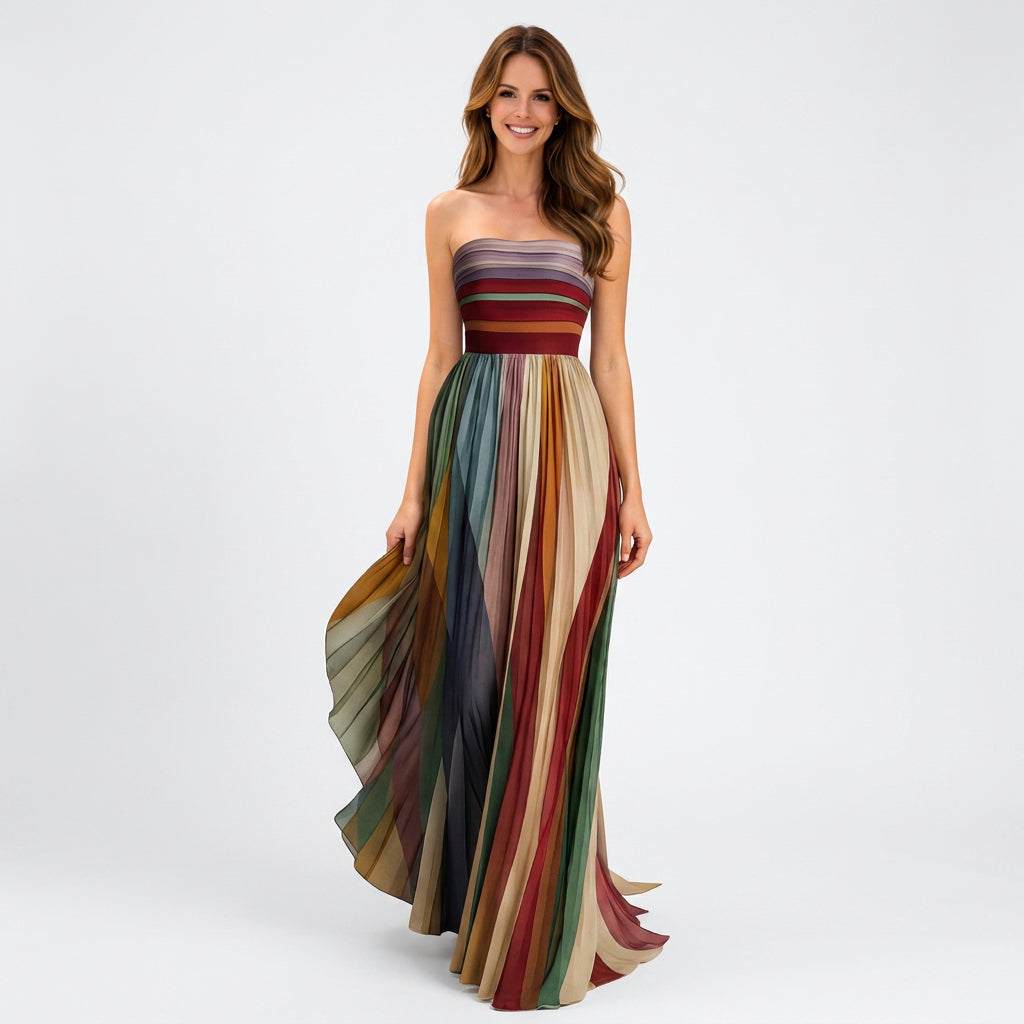 Strapless Pleated Maxi Dress