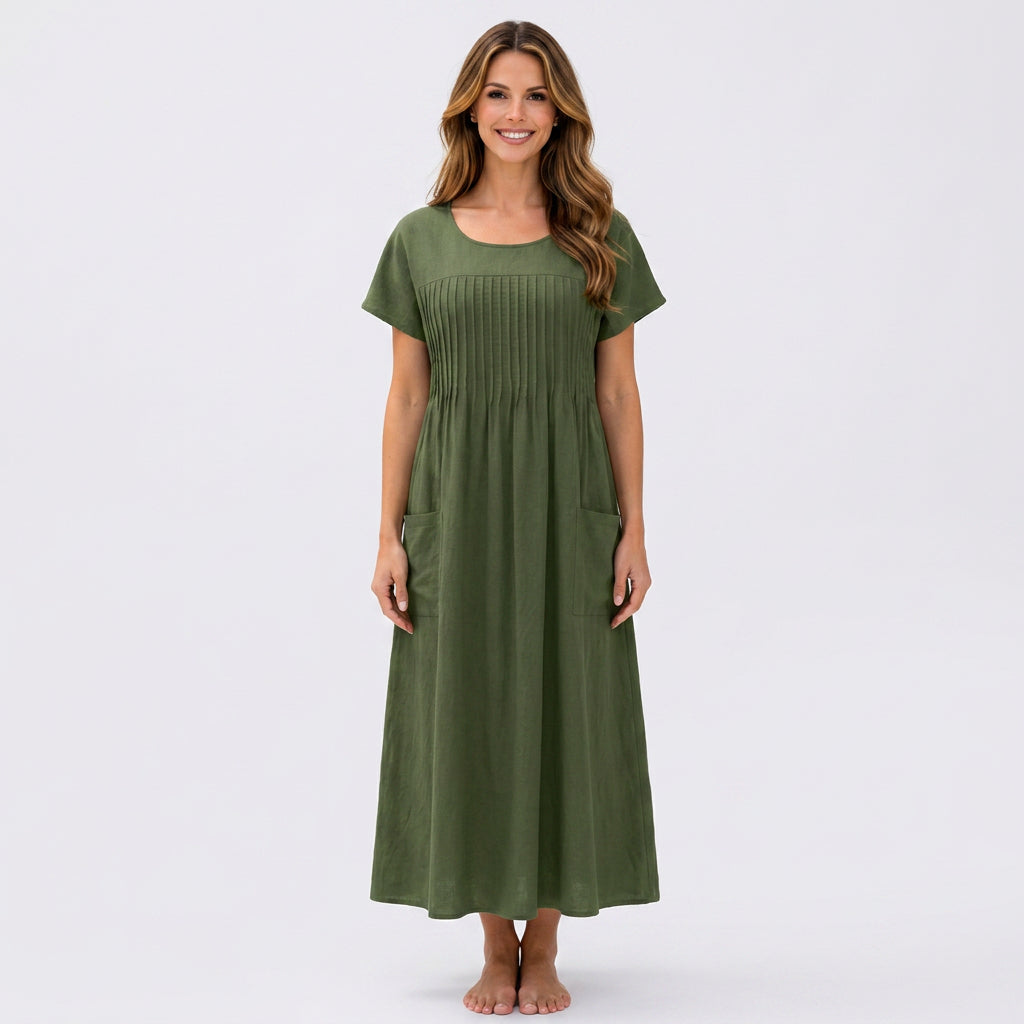 Pleated Pocket Midi Dress
