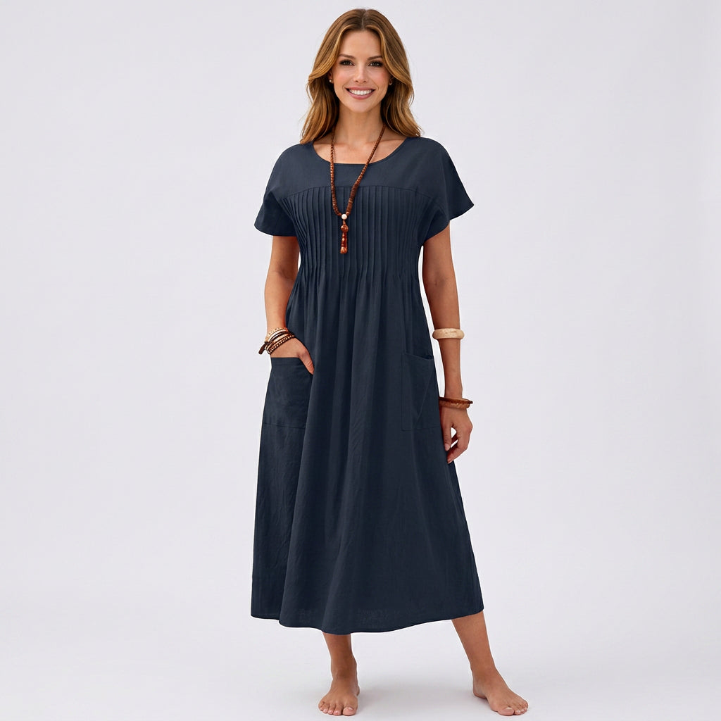 Pleated Pocket Midi Dress