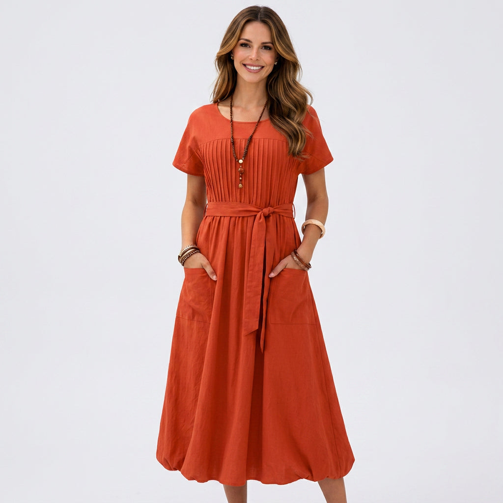 Pleated Pocket Midi Dress