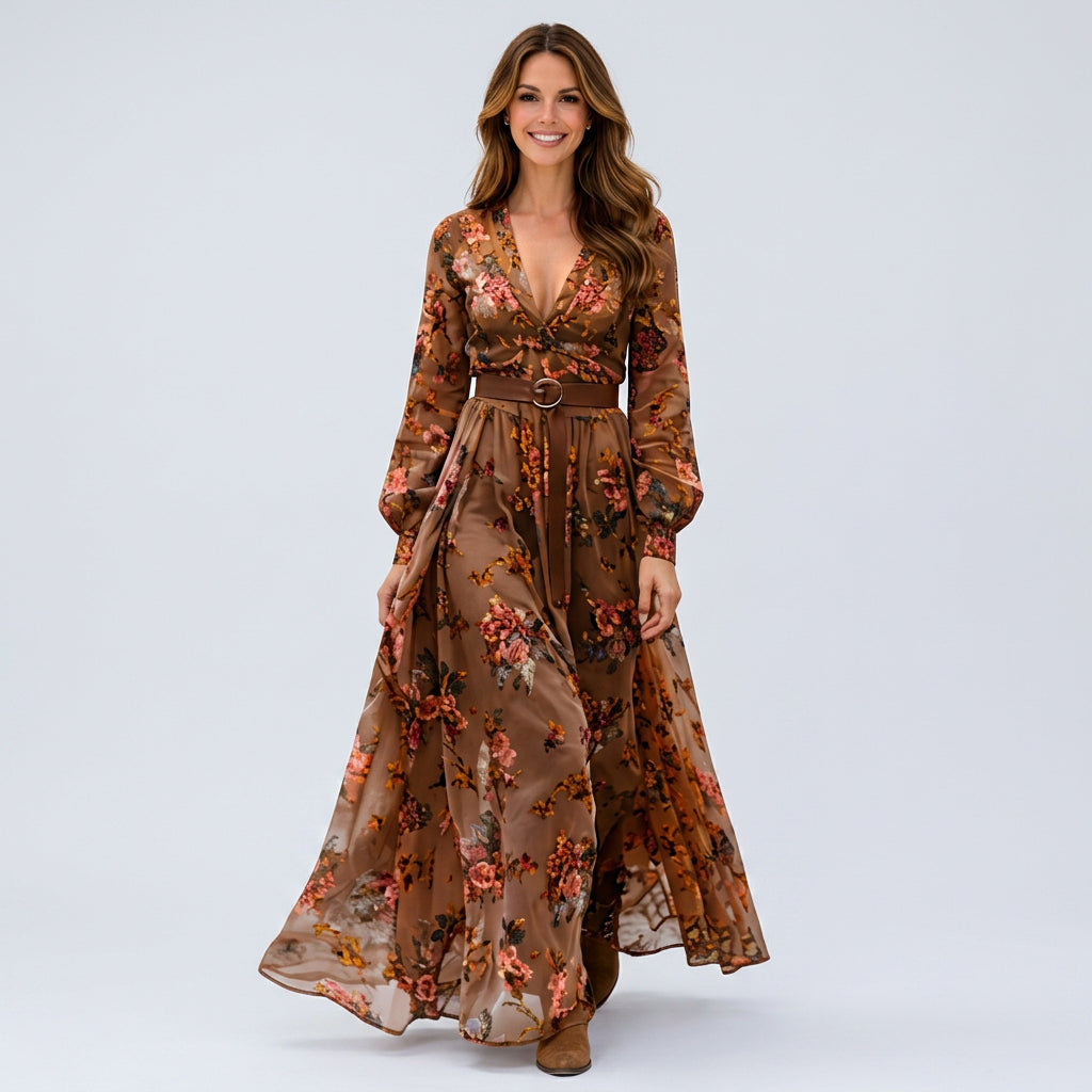 Embroidered Button Front Maxi Dress