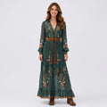 Embroidered Button Front Maxi Dress