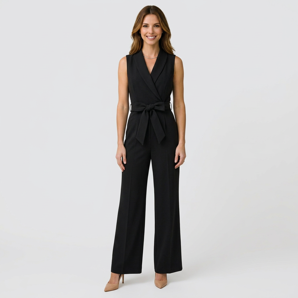 Women’s Sleeveless Wide Leg Jumpsuit Belted Waist – Tailored Occasion Outfit