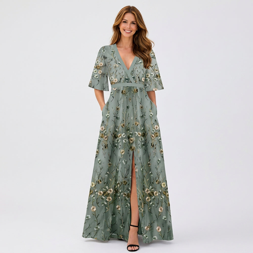 Floral V Neck Maxi Dress