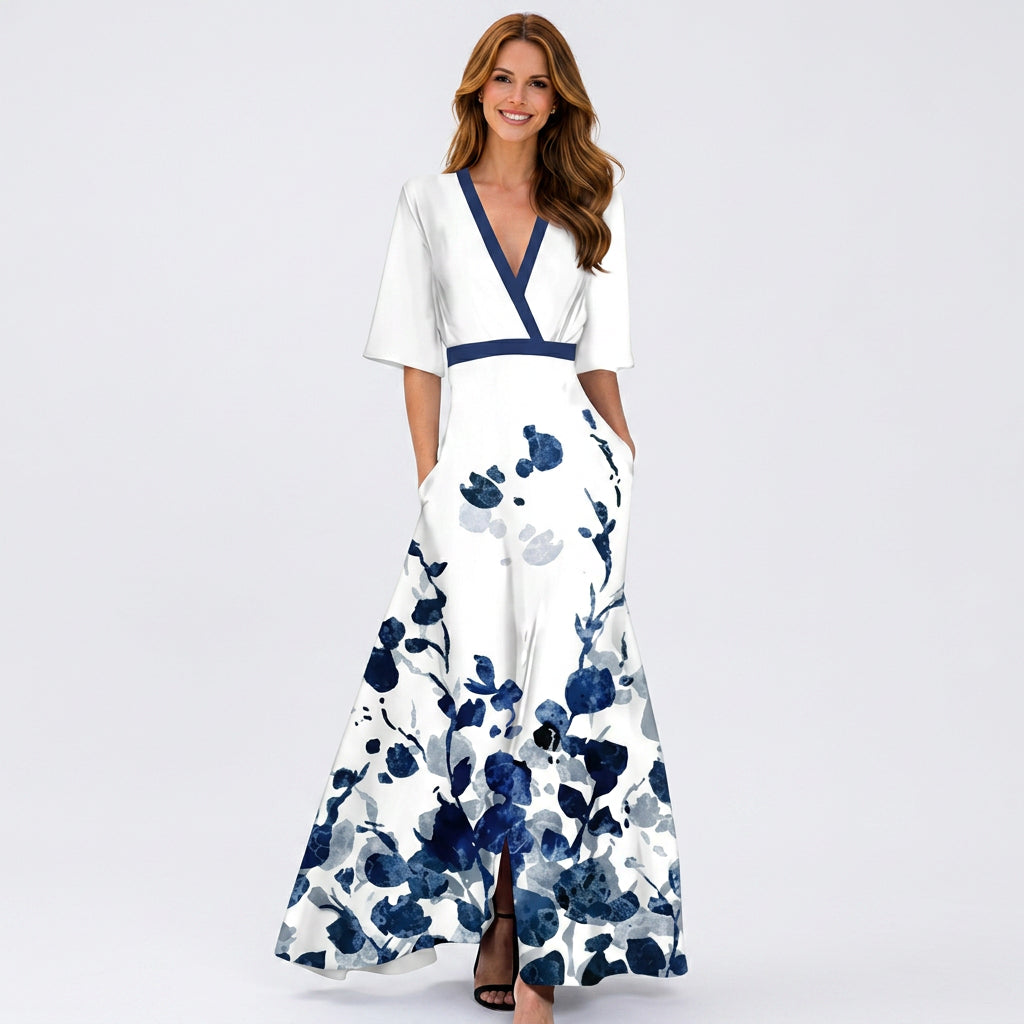 Floral V Neck Maxi Dress