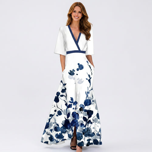 Floral V Neck Maxi Dress