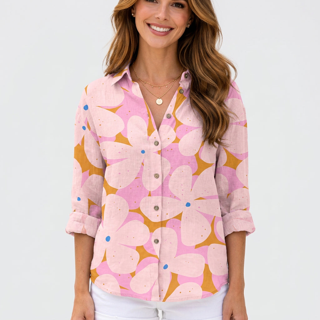 Floral Button Front Blouse Women