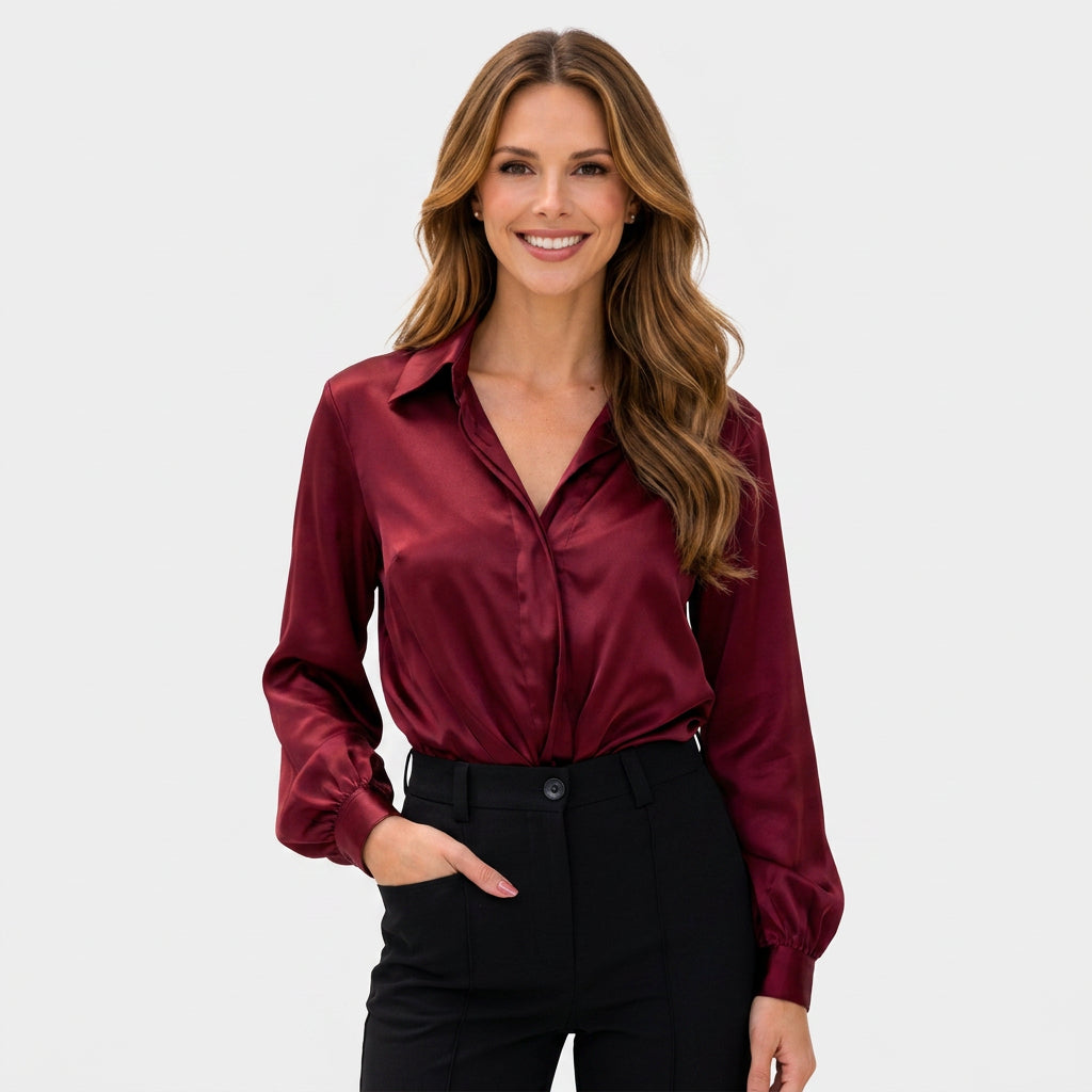 Satin Button Front Blouse Women