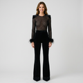 Women’s Lace Bodysuit Velvet Pants Jumpsuit – Long Sleeve Occasion Outfit