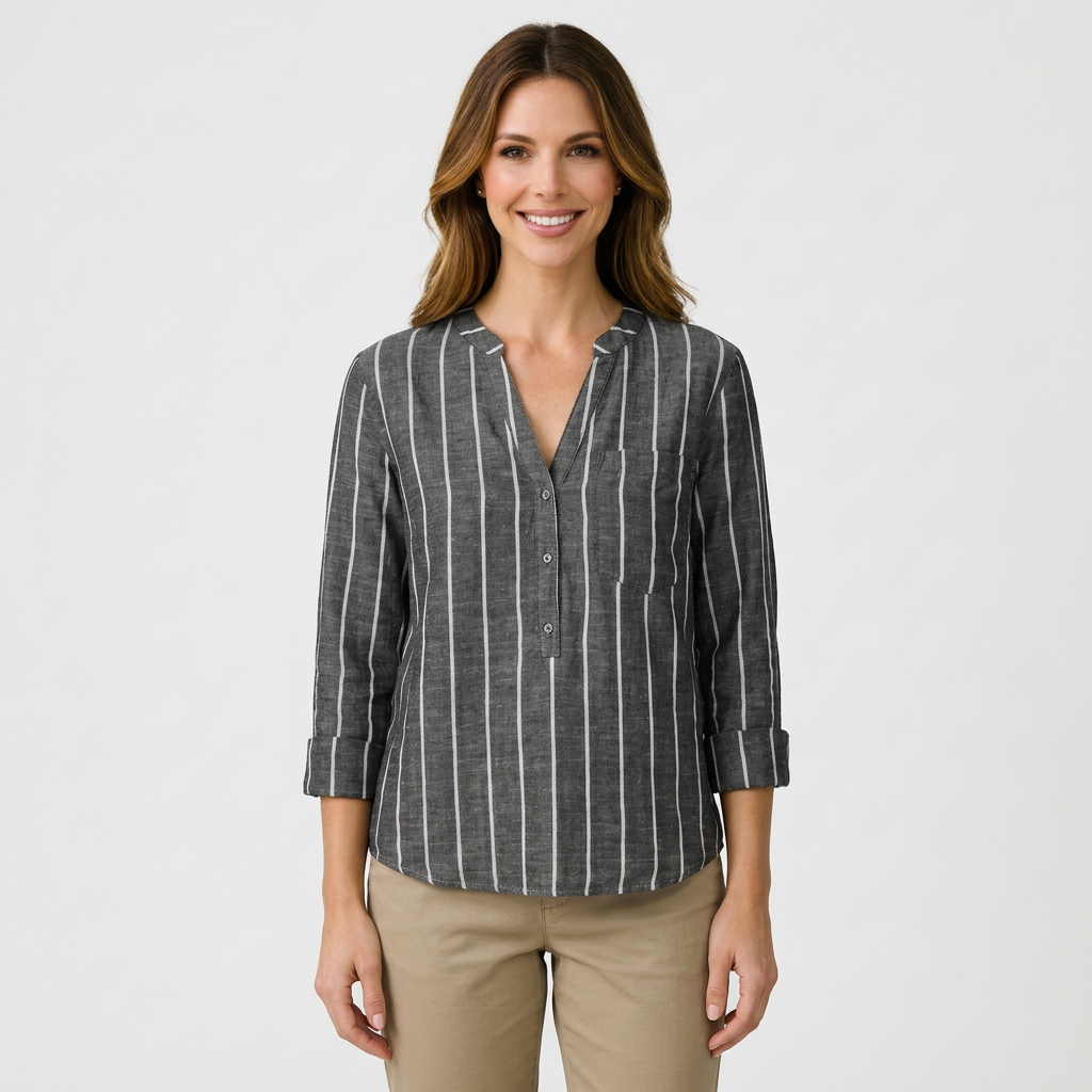Women’s Striped Blouse V-Neck Long Sleeve – Casual Relaxed Fit Top