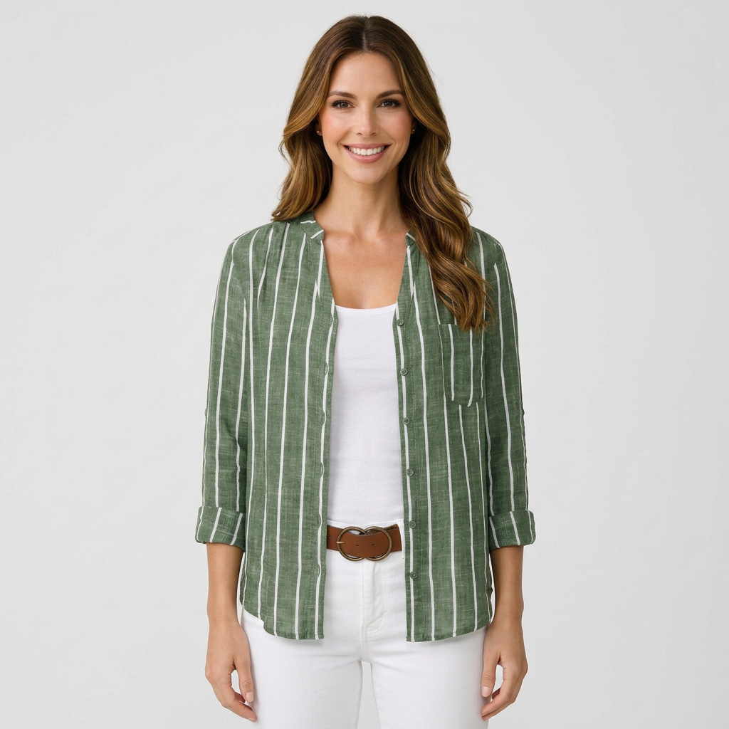 Women’s Striped Blouse V-Neck Long Sleeve – Casual Relaxed Fit Top