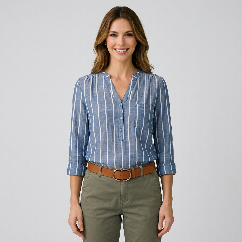 Women’s Striped Blouse V-Neck Long Sleeve – Casual Relaxed Fit Top
