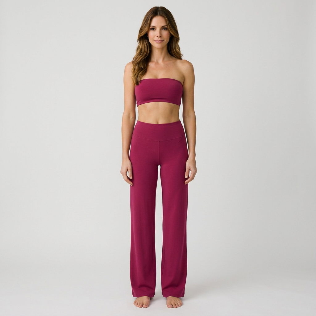 Women’s Two Piece Lounge Set Strapless Top – Wide Leg Matching Outfit