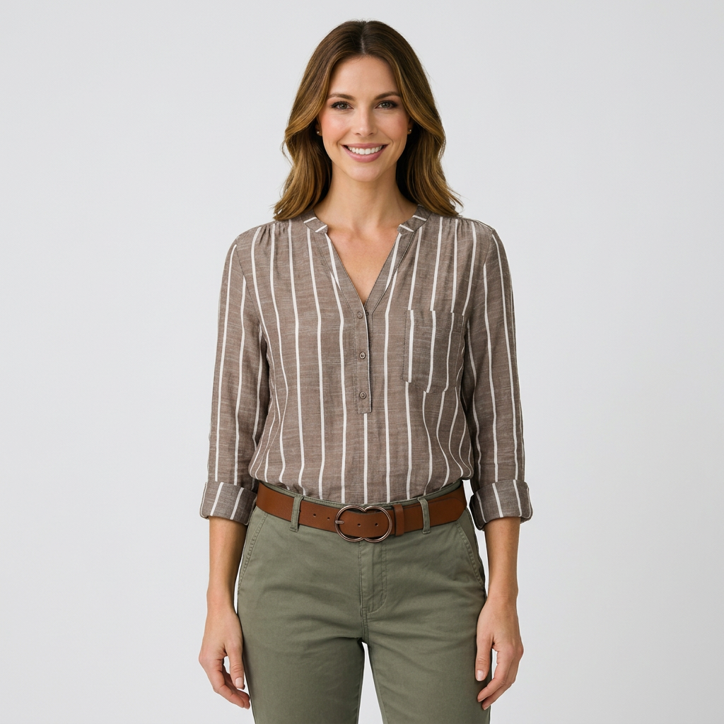 Women’s Striped Blouse V-Neck Long Sleeve – Casual Relaxed Fit Top