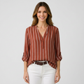 Women’s Striped Blouse V-Neck Long Sleeve – Casual Relaxed Fit Top