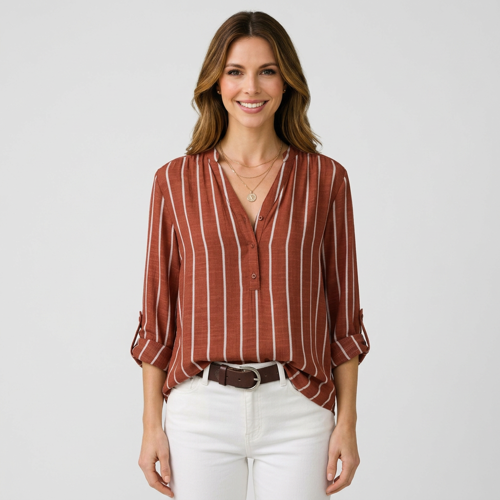 Women’s Striped Blouse V-Neck Long Sleeve – Casual Relaxed Fit Top