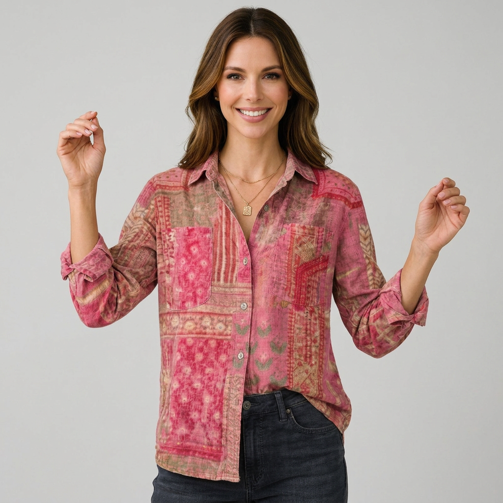 Women’s Printed Button-Up Shirt Long Sleeve – Casual Everyday Blouse