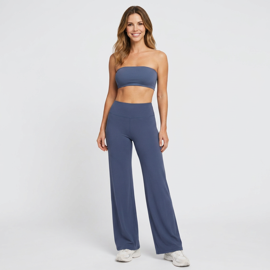 Women’s Two Piece Lounge Set Strapless Top – Wide Leg Matching Outfit