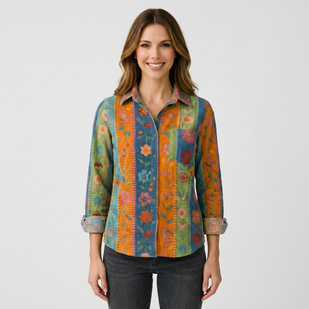 Women’s Printed Button-Up Shirt Long Sleeve – Casual Everyday Blouse