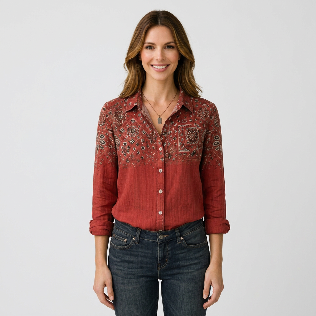 Women’s Printed Button-Up Shirt Long Sleeve – Casual Everyday Blouse