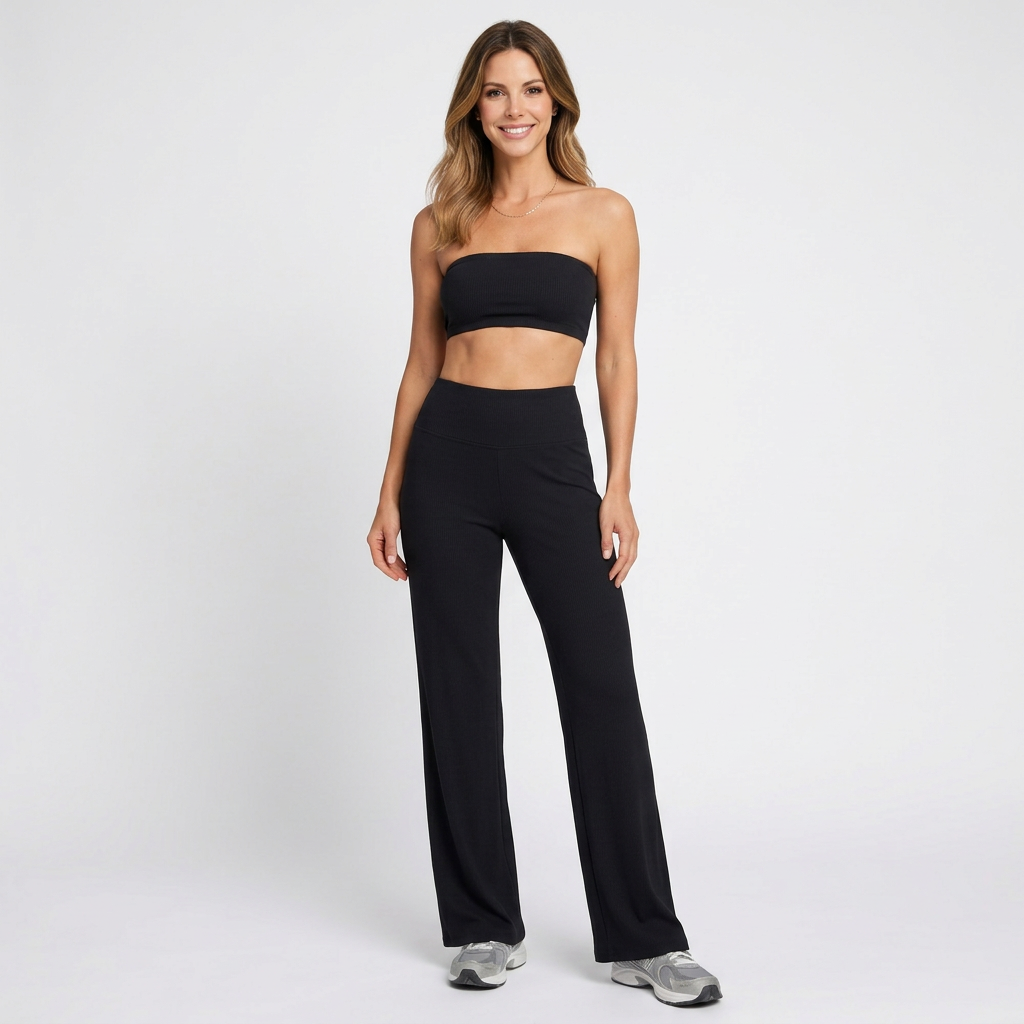 Women’s Two Piece Lounge Set Strapless Top – Wide Leg Matching Outfit