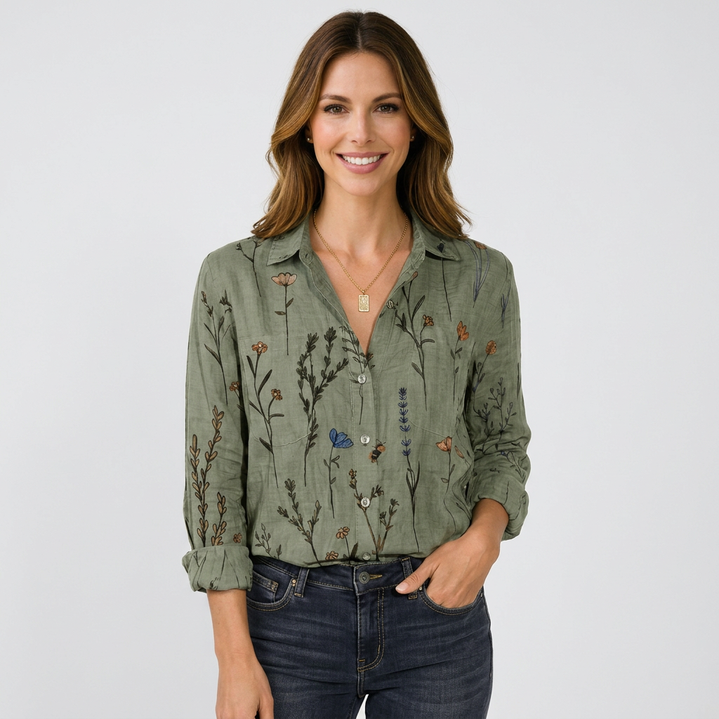 Women’s Printed Button-Up Shirt Long Sleeve – Casual Everyday Blouse