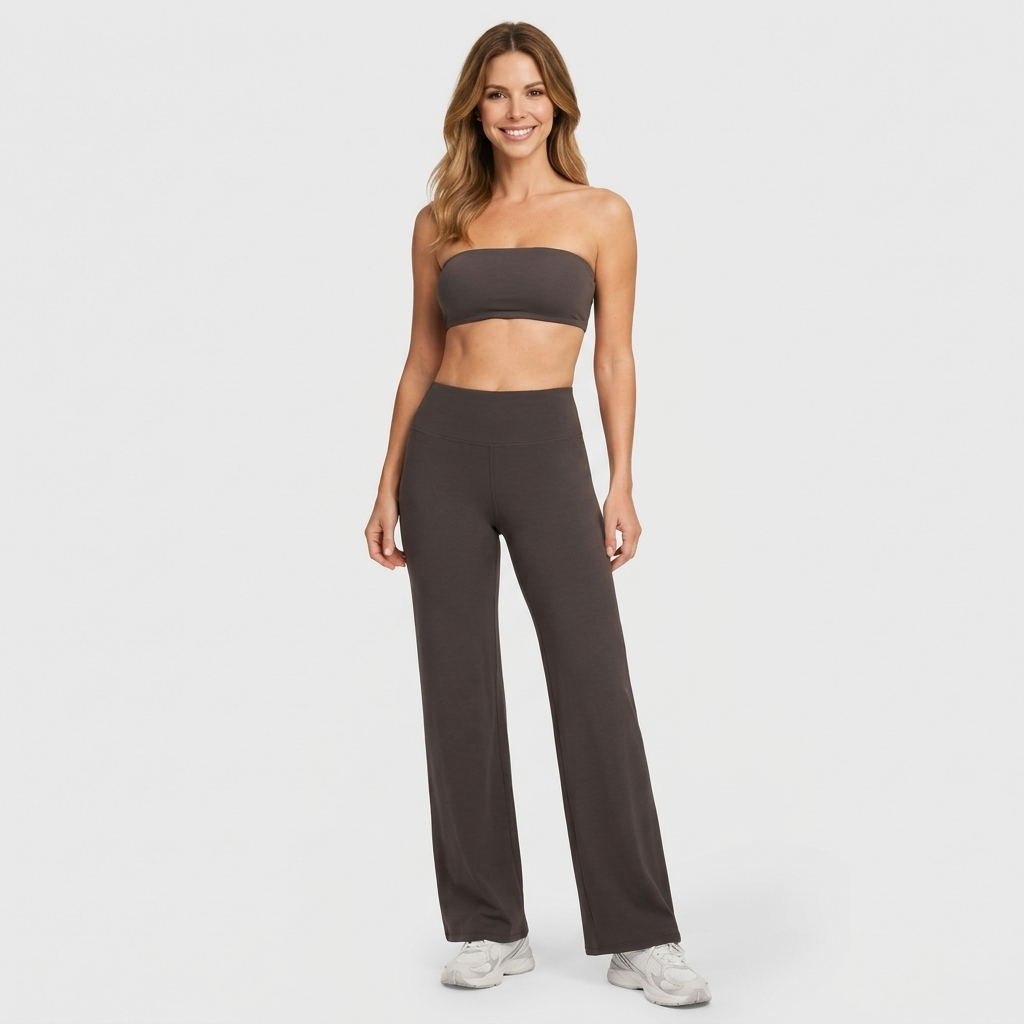 Women’s Two Piece Lounge Set Strapless Top – Wide Leg Matching Outfit