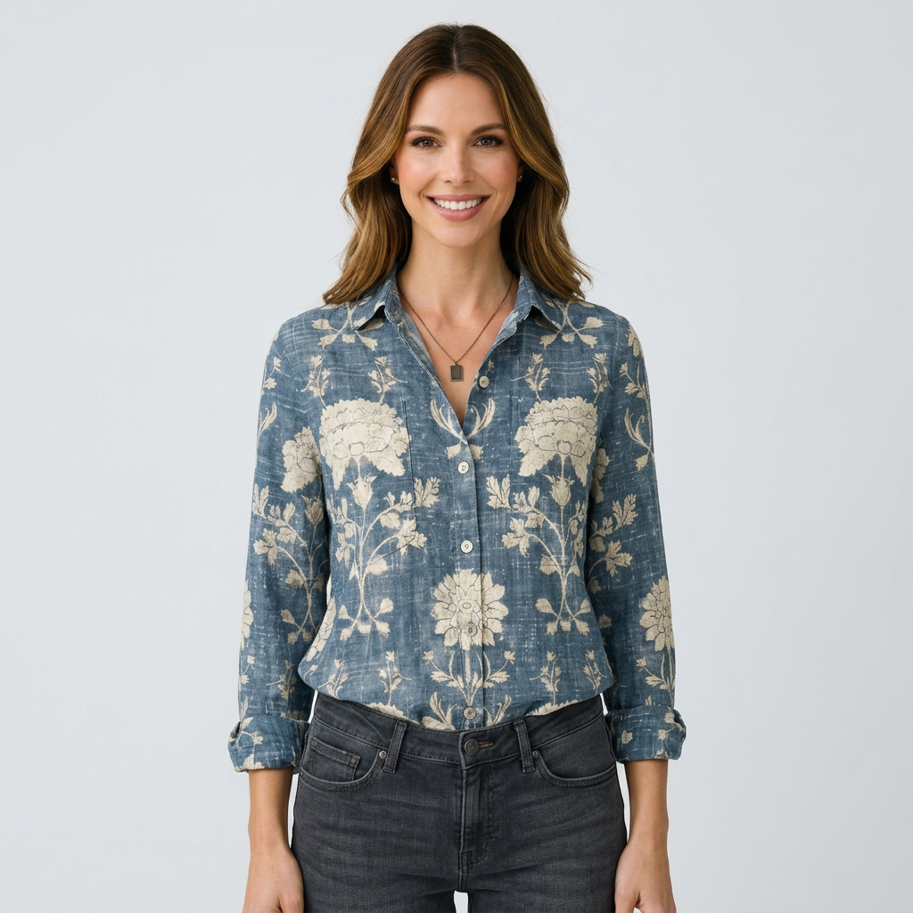 Women’s Printed Button-Up Shirt Long Sleeve – Casual Everyday Blouse