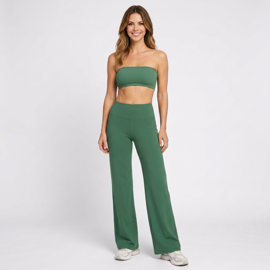Women’s Two Piece Lounge Set Strapless Top – Wide Leg Matching Outfit