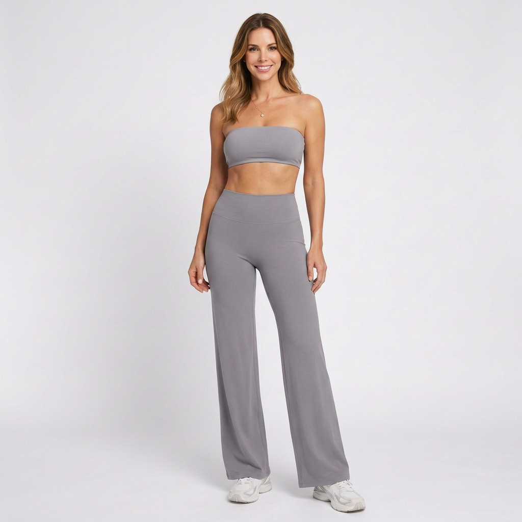 Women’s Two Piece Lounge Set Strapless Top – Wide Leg Matching Outfit