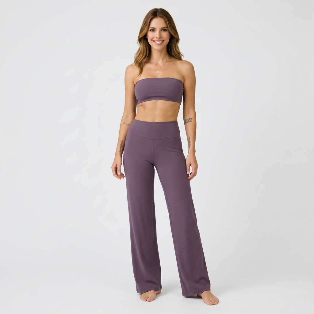 Women’s Two Piece Lounge Set Strapless Top – Wide Leg Matching Outfit